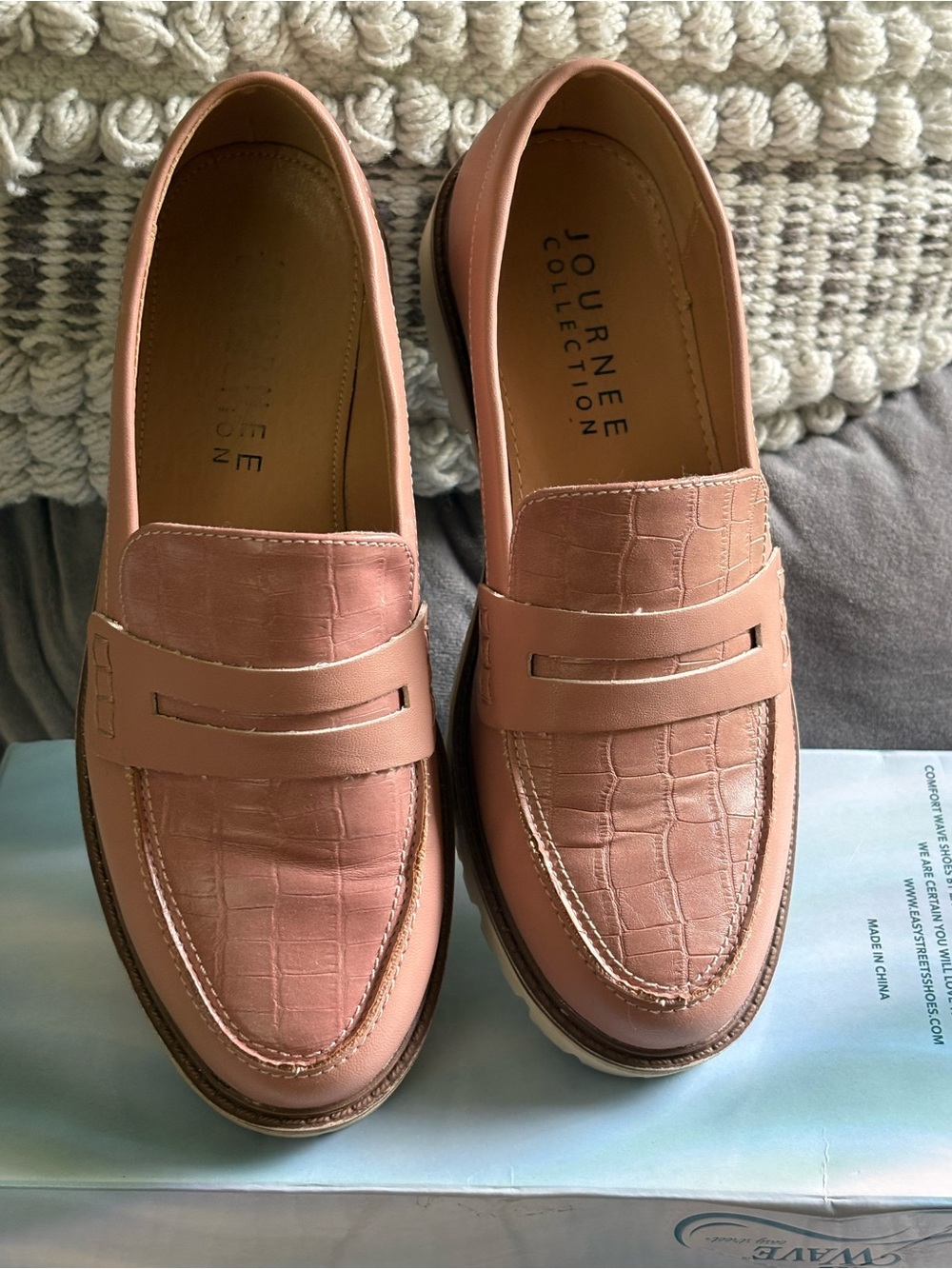 Journee Collection Pink Leather Lug Sole Loafers EUC - Picture 2 of 6